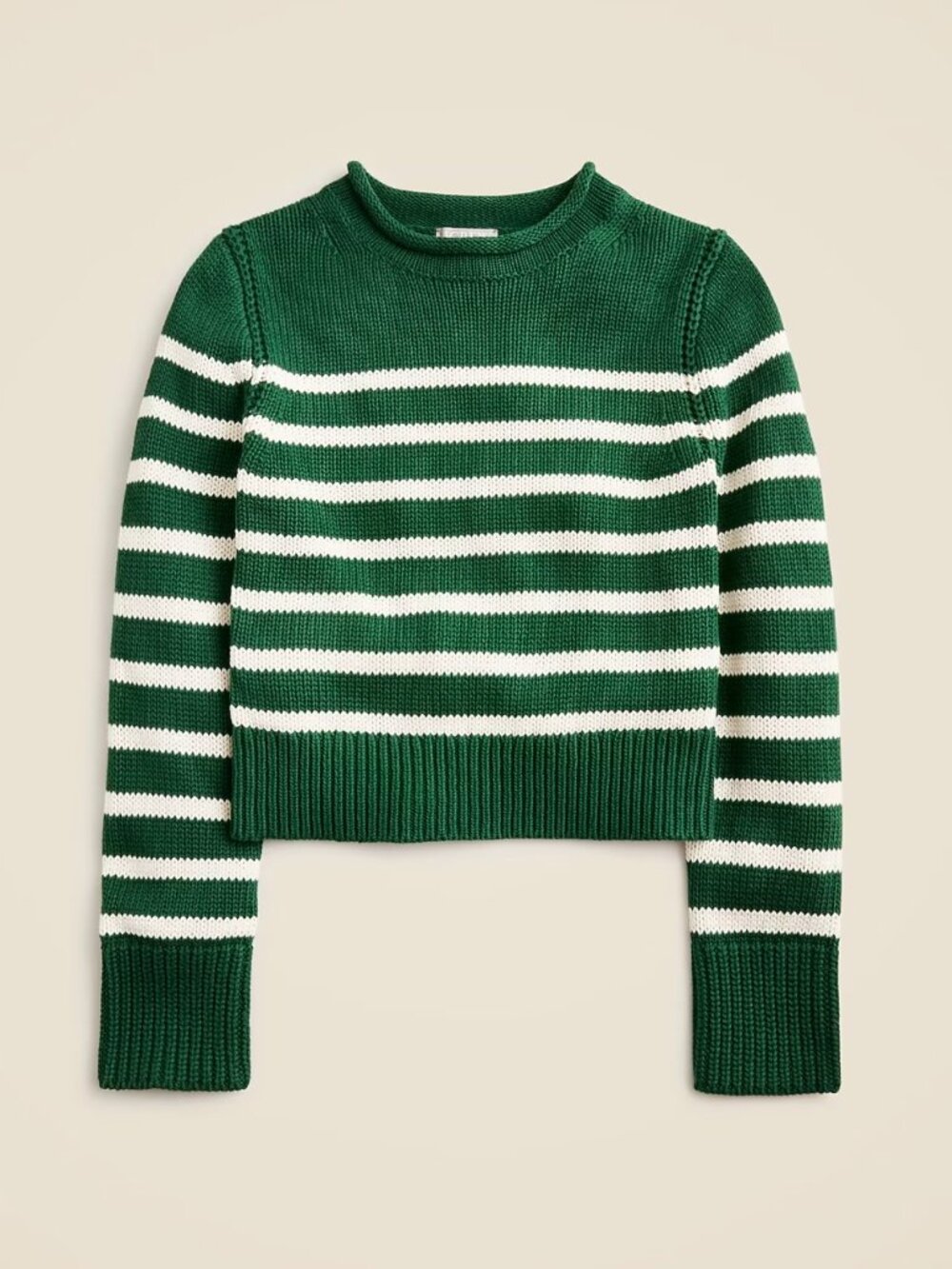 J. Crew Heritage Cotton Rollneck Sweater in Green White stripe Size L